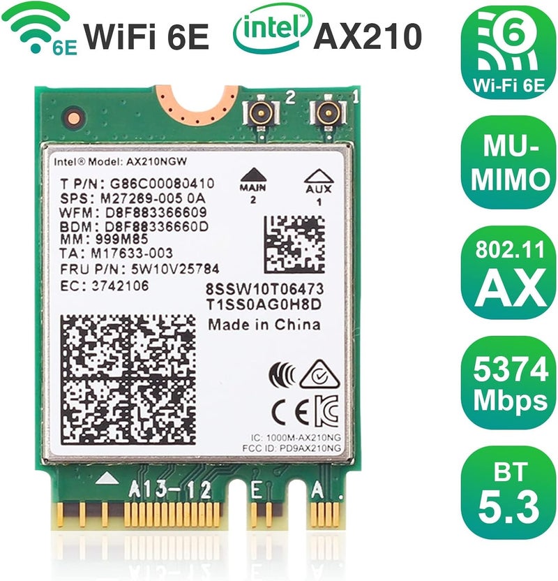 EDUP WiFi 6E AX210 NGW Wireless Card, Intel Laptop Network Adapter with Bluetooth 5.3, Tri-Band 5400Mbps WiFi Module, M.2/NGFF 2230 WiFi Chip, MU-MIMO, Supports Windows 10/11 (64-Bit) - Image 2